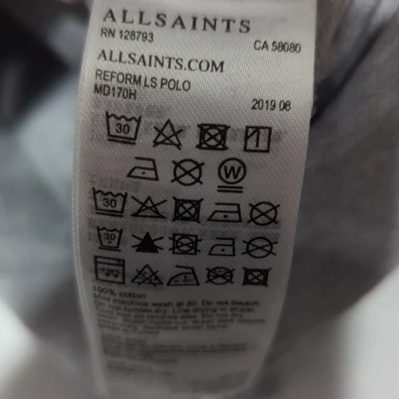 All Saints Reform Long Sleeve Polo Shirt Gray‎  Womens US Size XL - Picture 7 of 7